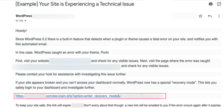 automated-email-from-WordPress-providing-details-on-the-problematic-theme-or-plugin wordpress error